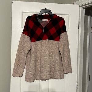 Plaid cream quarter zip
